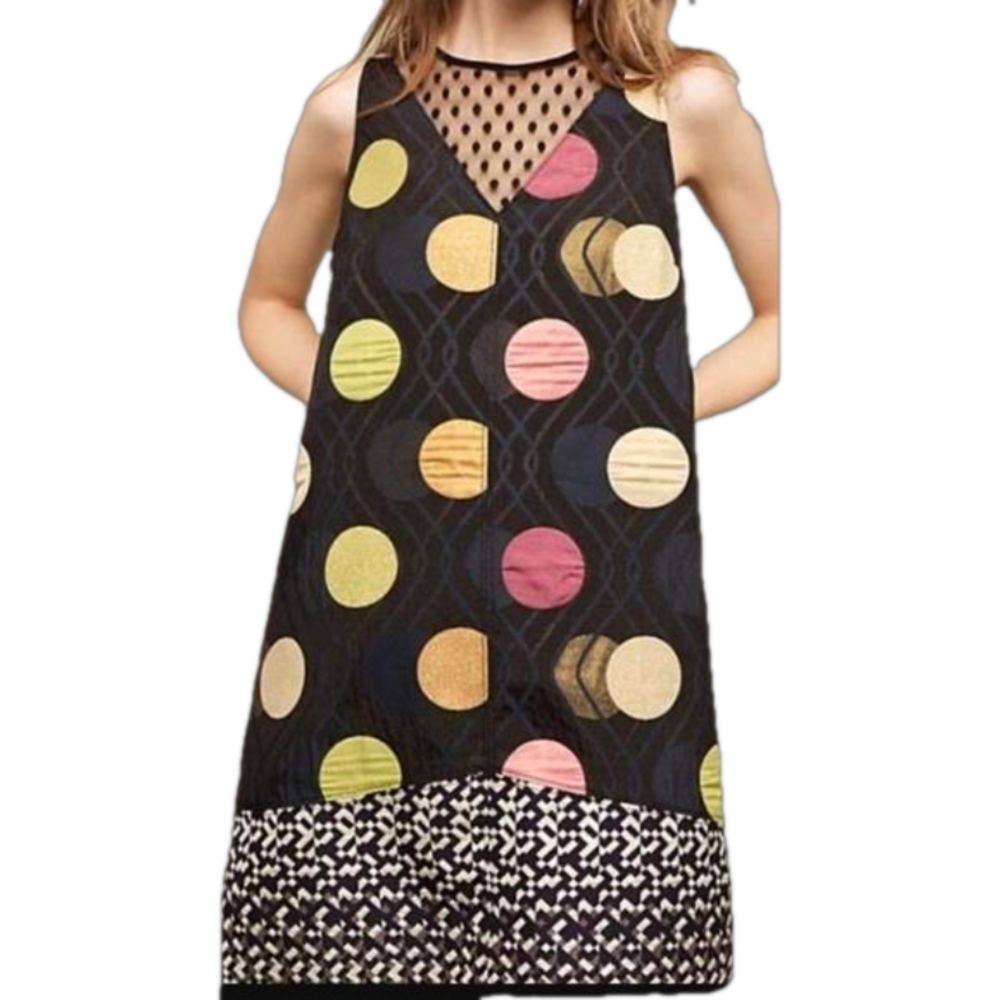Anthropologie Maeve Polkadot Shift Patterned Zip-up Dress-Size Small
